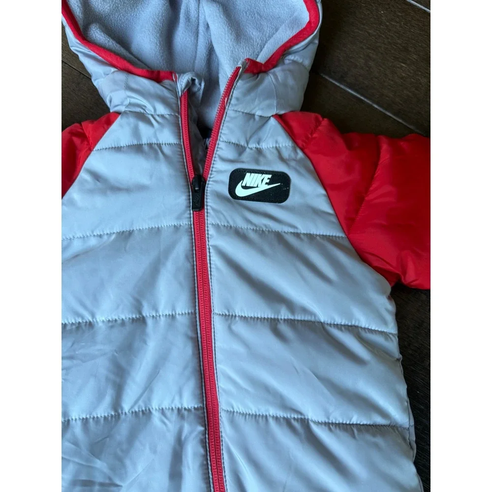 Nike Puffer Bunting Suit baby 6 months gray Red Infant Winter Snowsuit Hooded